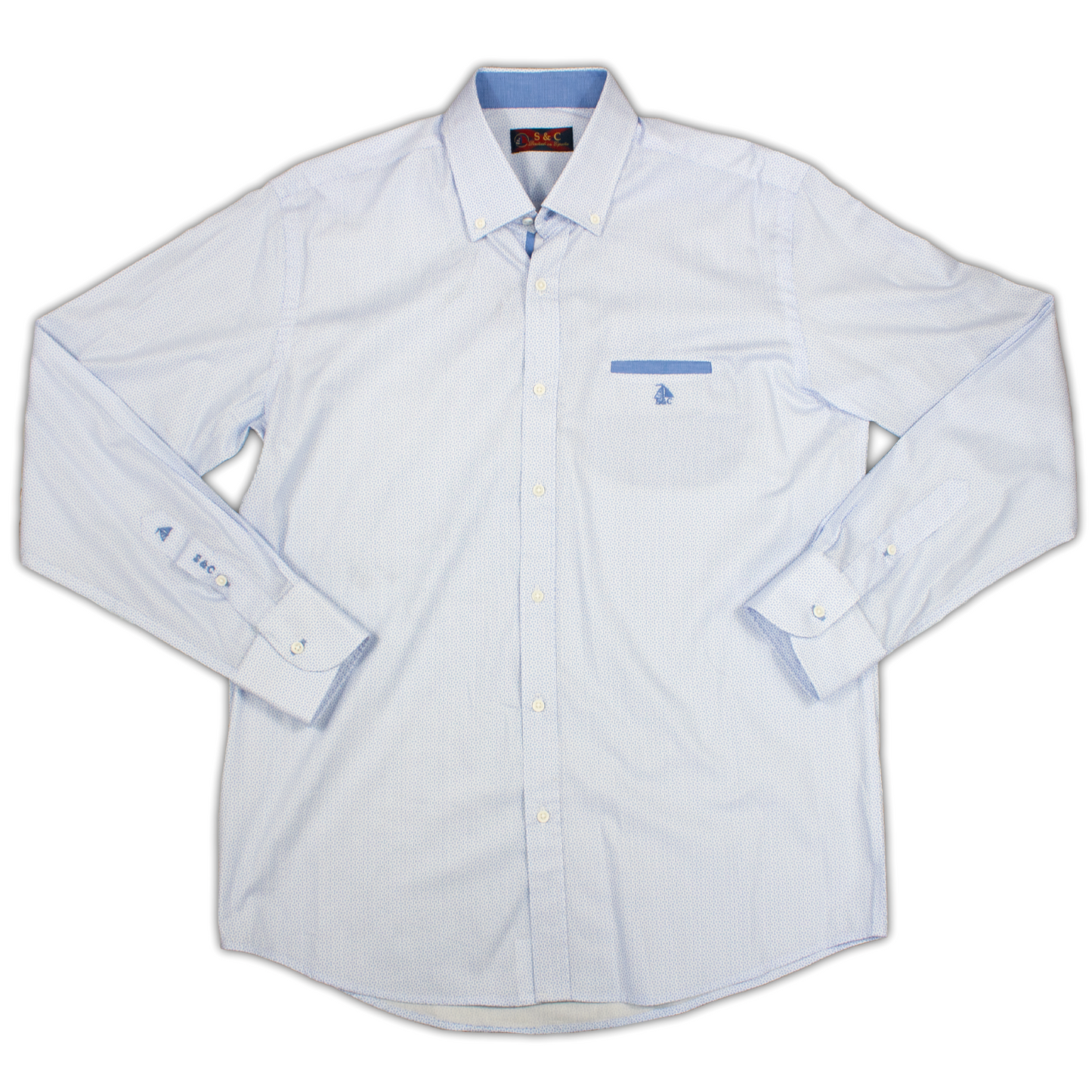 Camisa Hombre Manga Larga Estampado Celeste