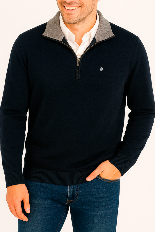 Jersey de hombre media cremallera marino con contraste