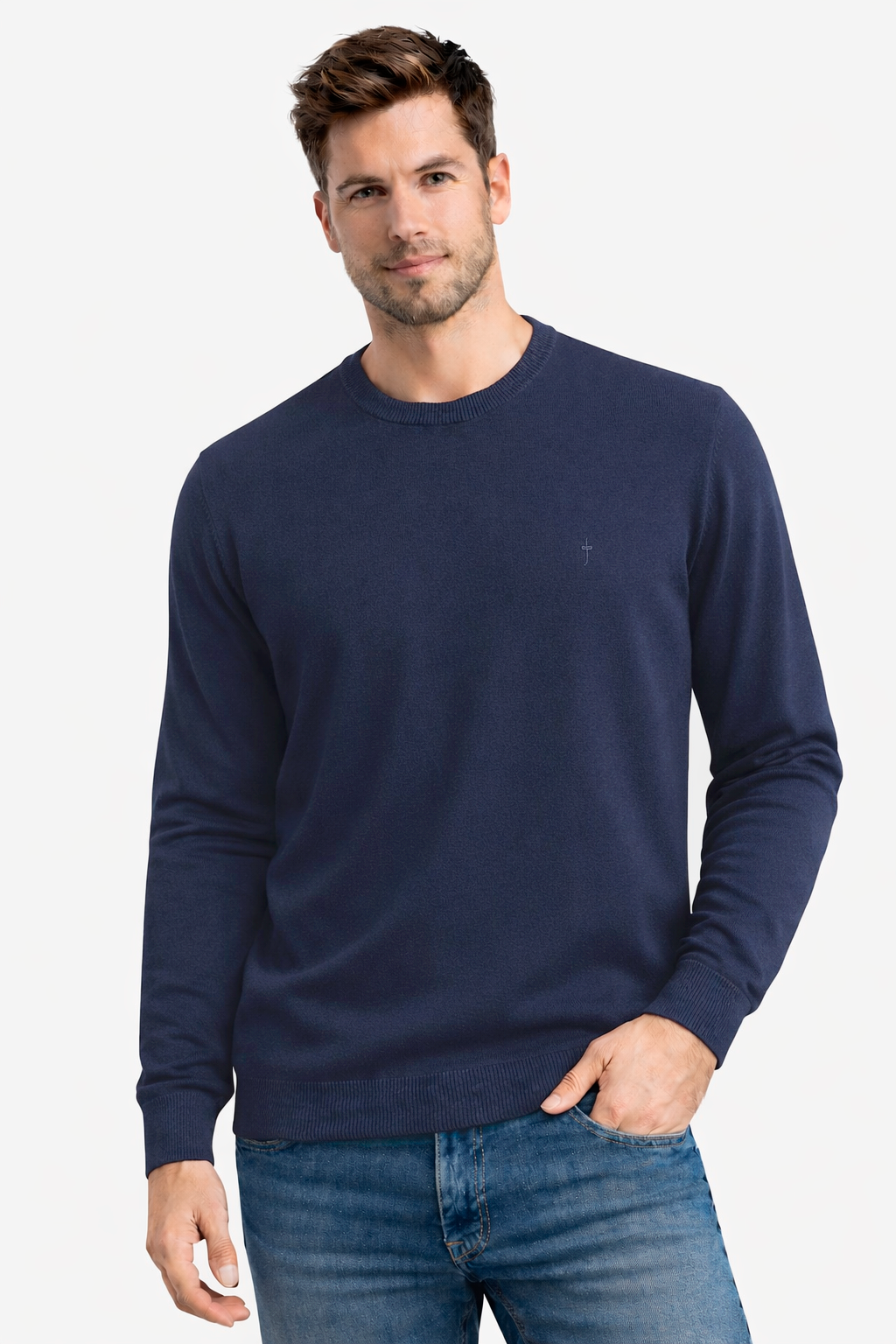 Jersey cuello redondo básico Marino