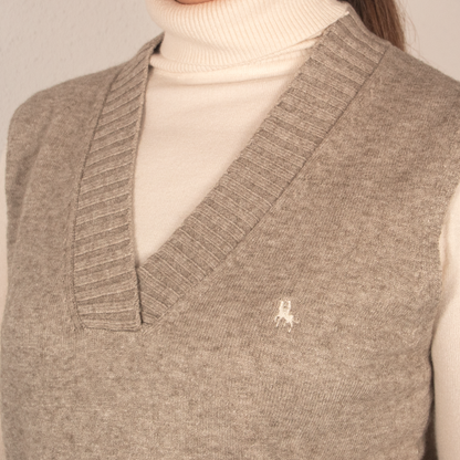 Chaleco de Punto para Mujer con Cuello Pico Marrón