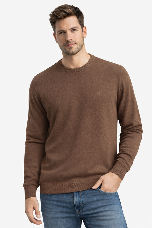 Jersey cuello redondo básico Marrón