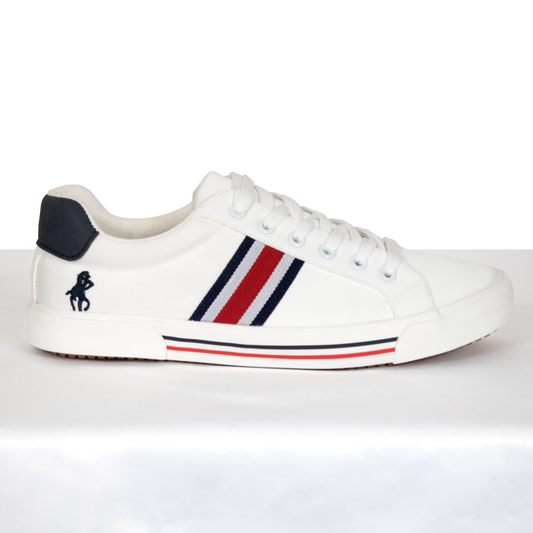 Zapatilla ligera blanca con azul y rojo