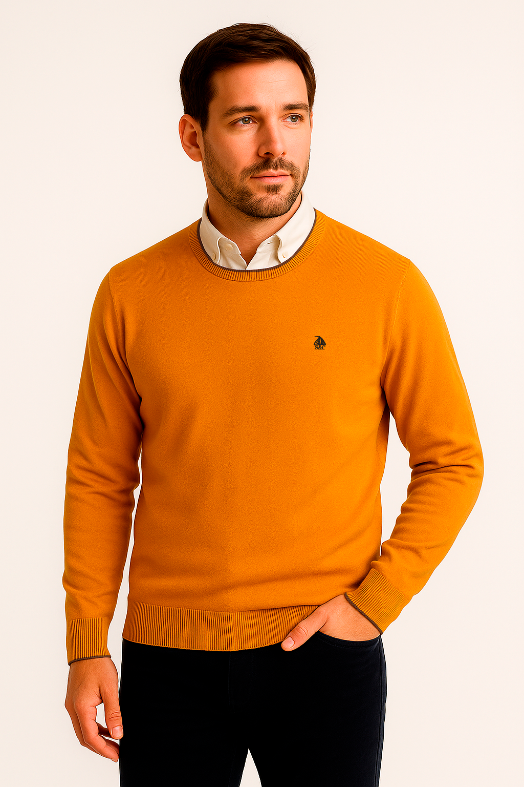 Jersey cuello redondo Mostaza