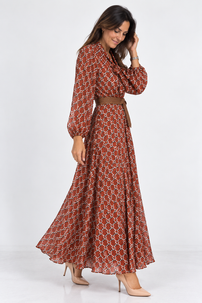 Vestido lazada cuello camel