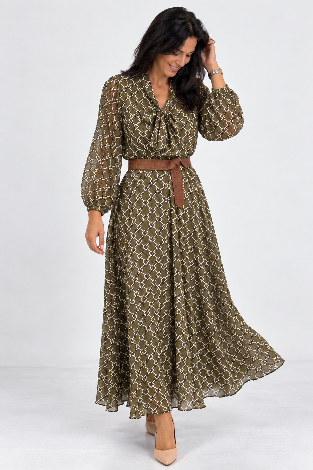Vestido lazada cuello verde