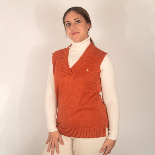 Chaleco de Punto para Mujer con Cuello Pico Naranja