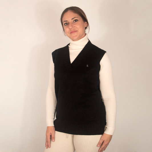 Chaleco de Punto para Mujer con Cuello Pico Negro