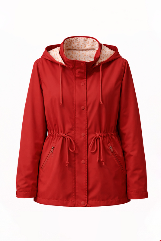 Parka rojo con flores