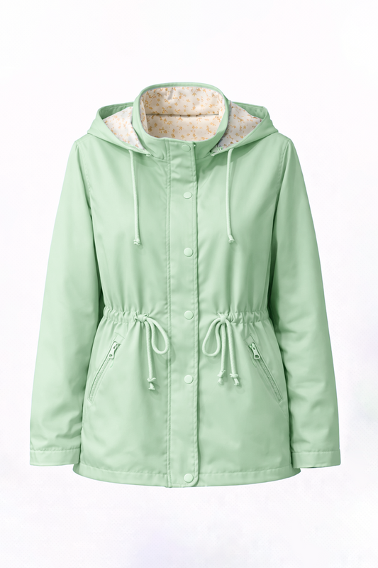Parka verde oliva con flores
