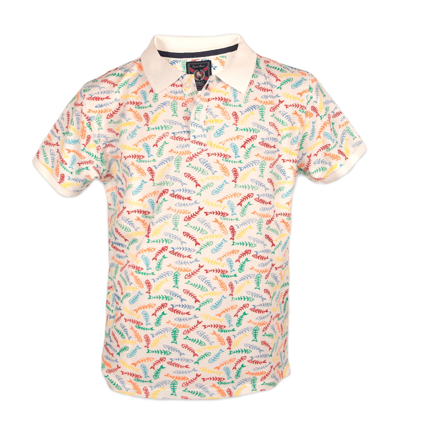 Polo de hombre de manga corta blanco con estampado de peces