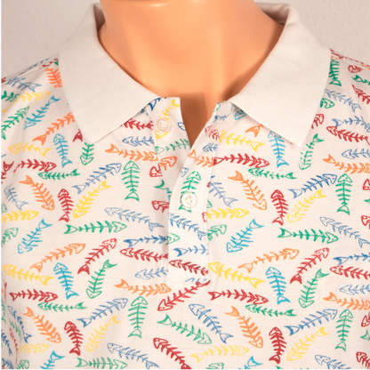 Polo de hombre de manga corta blanco con estampado de peces