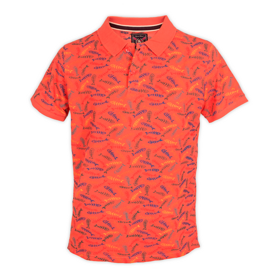 Polo de hombre de manga corta coral con estampado de peces