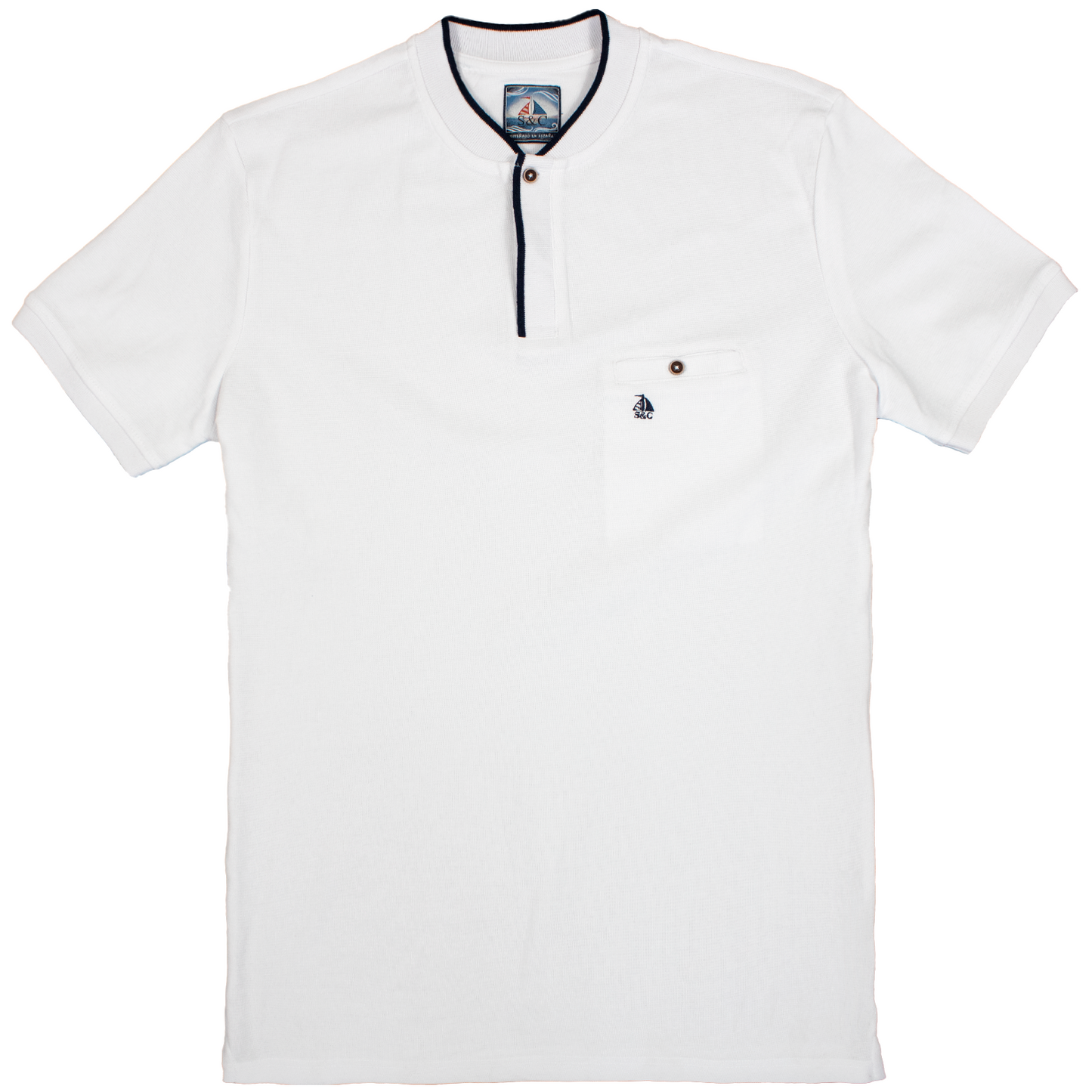 Polo hombre manga corta cuello mao Blanco liso