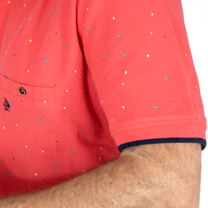 Polo hombre manga corta cuello mao Coral con puntitos