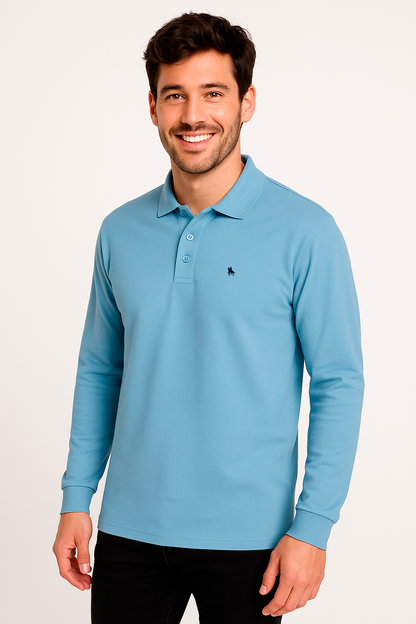 Polo manga larga Celeste
