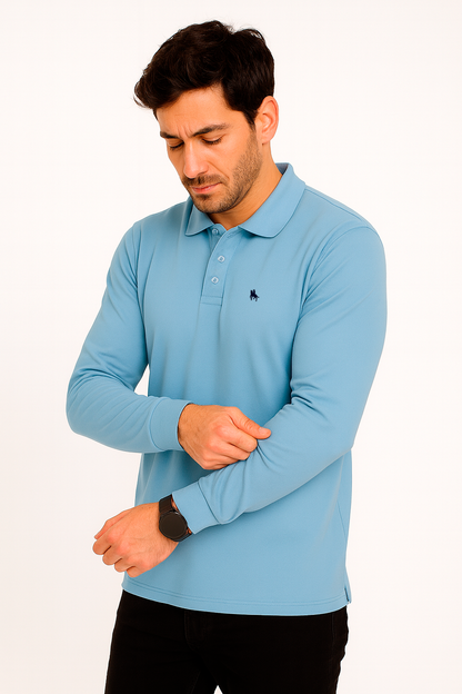 Polo manga larga Celeste