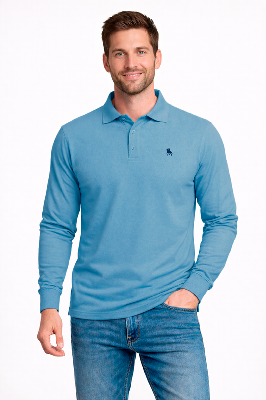 Polo manga larga Celeste