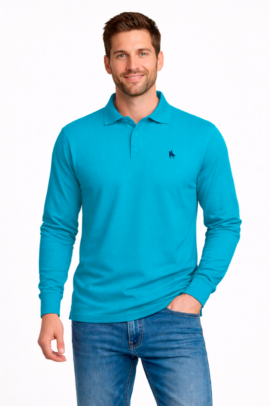 Polo manga larga Turquesa