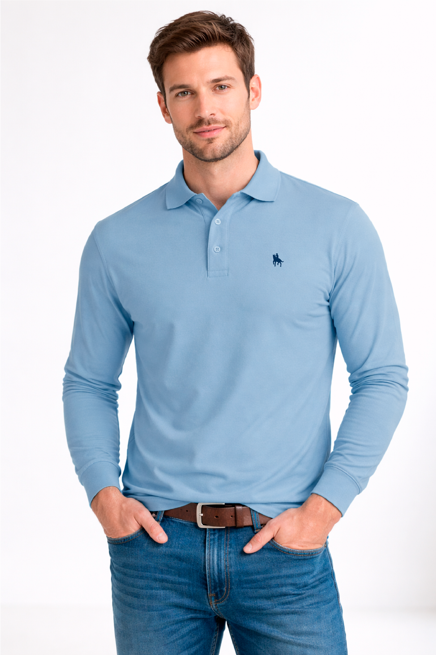 Polo Premium de manga larga sky blue