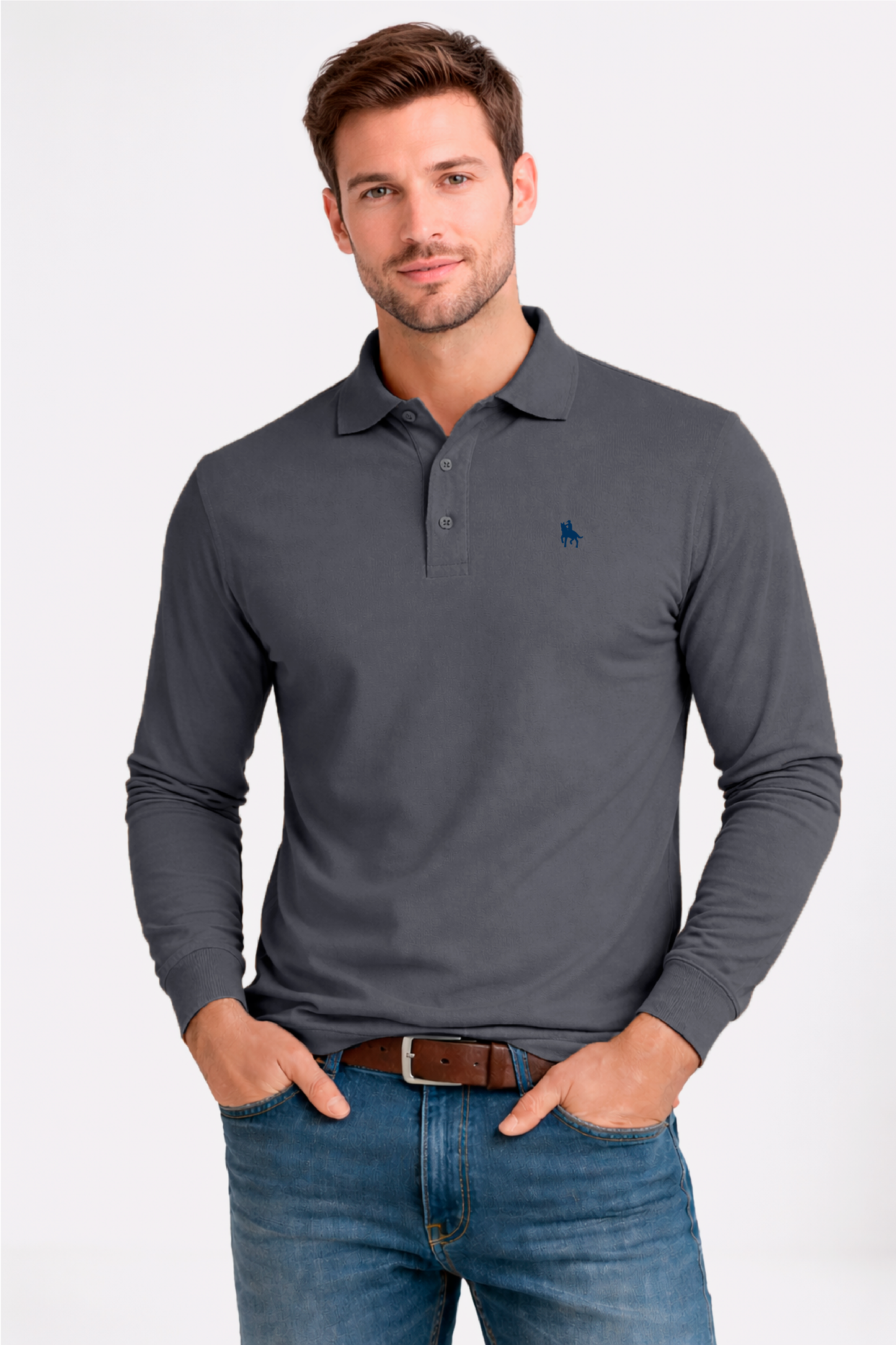 Polo Premium de manga larga blue fog