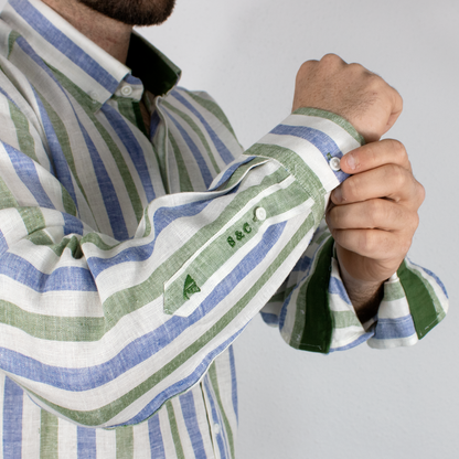 Camisa Hombre Manga Larga Rayas Verdes y Moradas