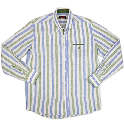 Camisa Hombre Manga Larga Rayas Verdes y Moradas