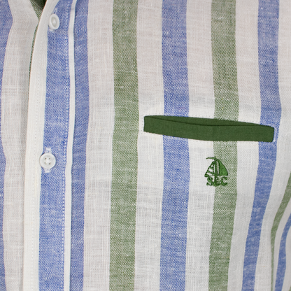 Camisa Hombre Manga Larga Rayas Verdes y Moradas