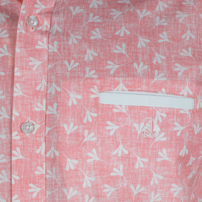 Camisa Hombre Manga Larga Rosa Flores Blancas