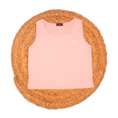 Blusa mujer lino sin mangas rosa claro
