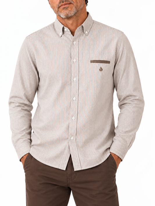 Camisa hombre manga larga Rayas Marrón