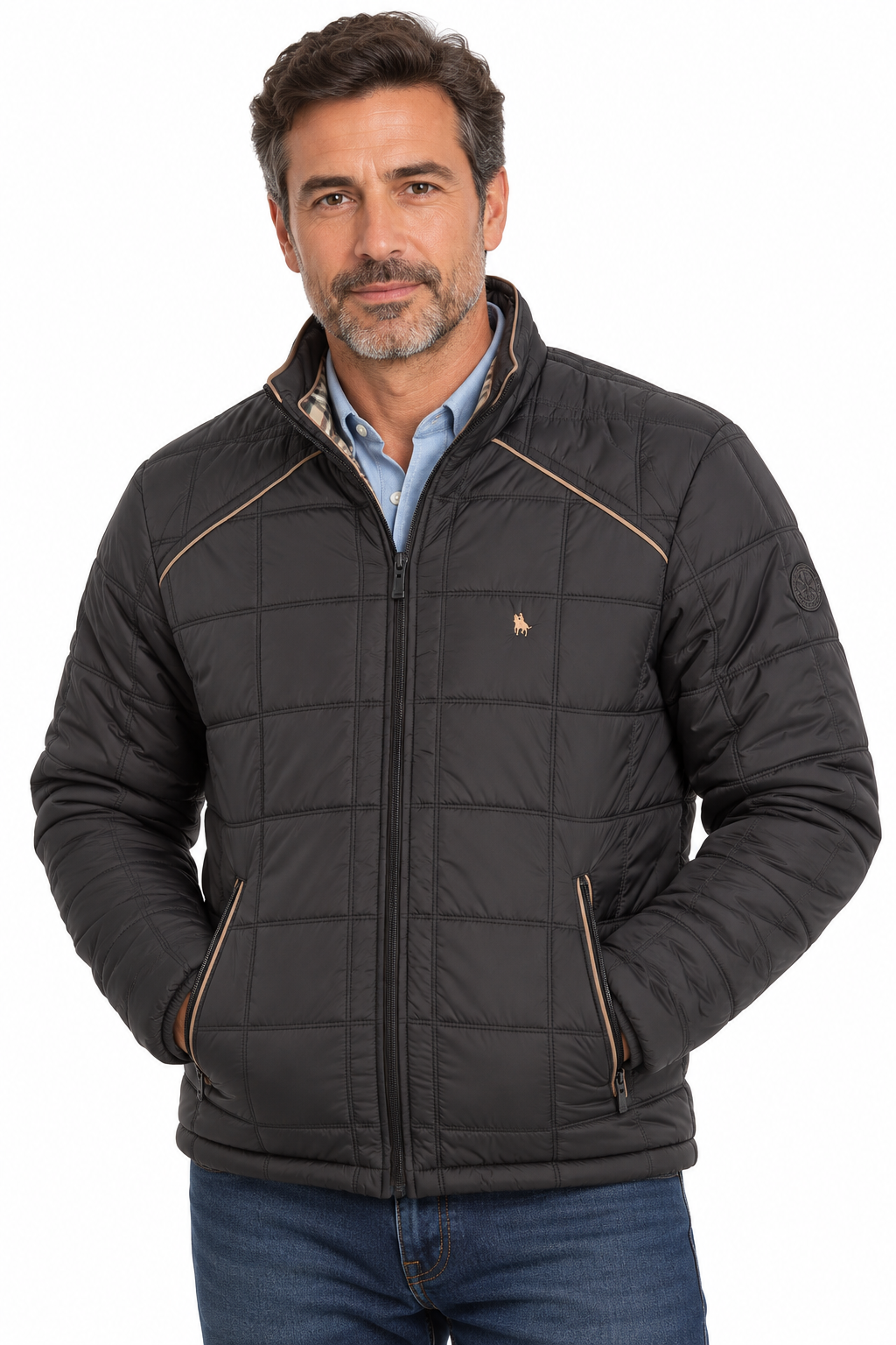 Chaqueta Cuadros hombre acolchada Marrón