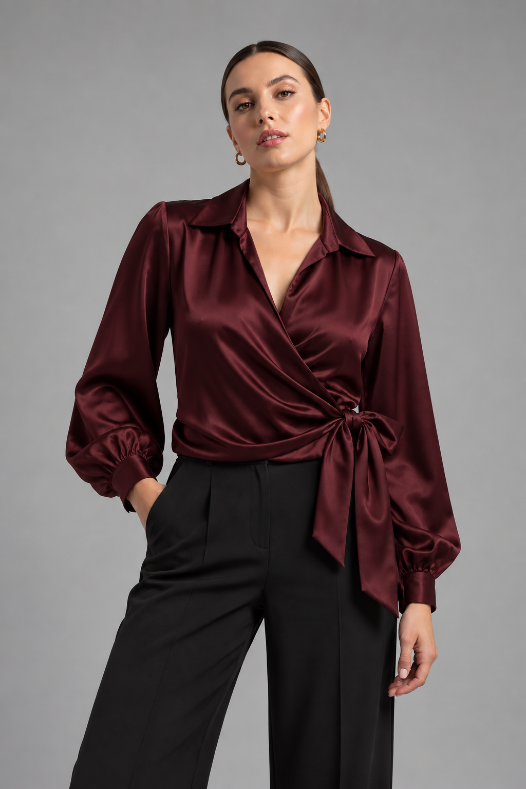 Blusa raso lazo burdeos