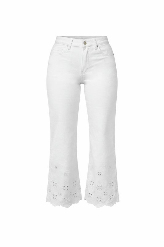 Vaquero recto blanco con bordado