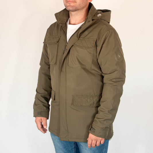 Chaqueta Hombre Verde Militar Multibolsillos Con Capucha