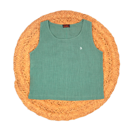 Blusa mujer lino sin mangas verde