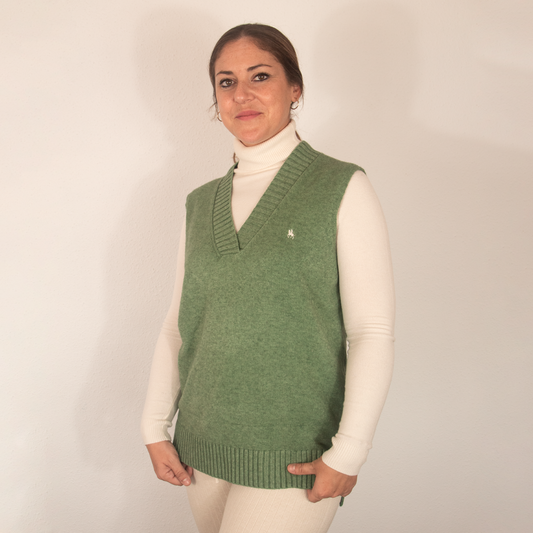 Chaleco de Punto para Mujer con Cuello Pico Verde