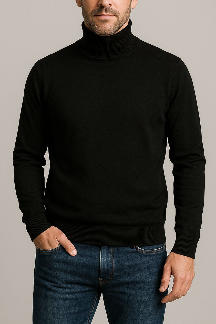 Jersey de hombre cuello vuelto básico negro