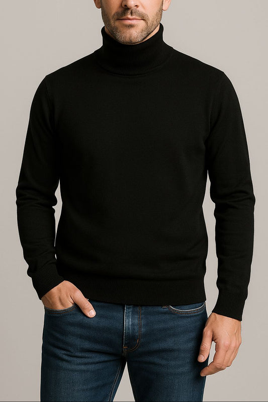 Jersey de hombre cuello vuelto básico negro