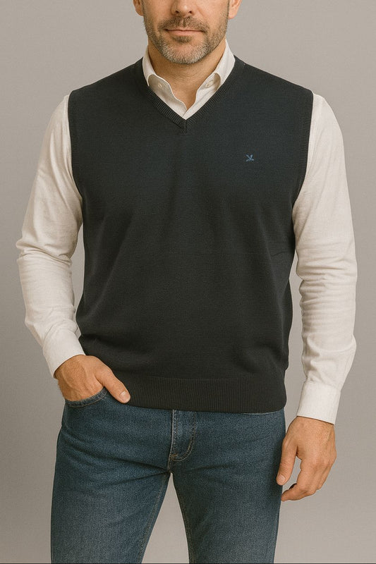 Chaleco de punto para hombre con cuello pico marino