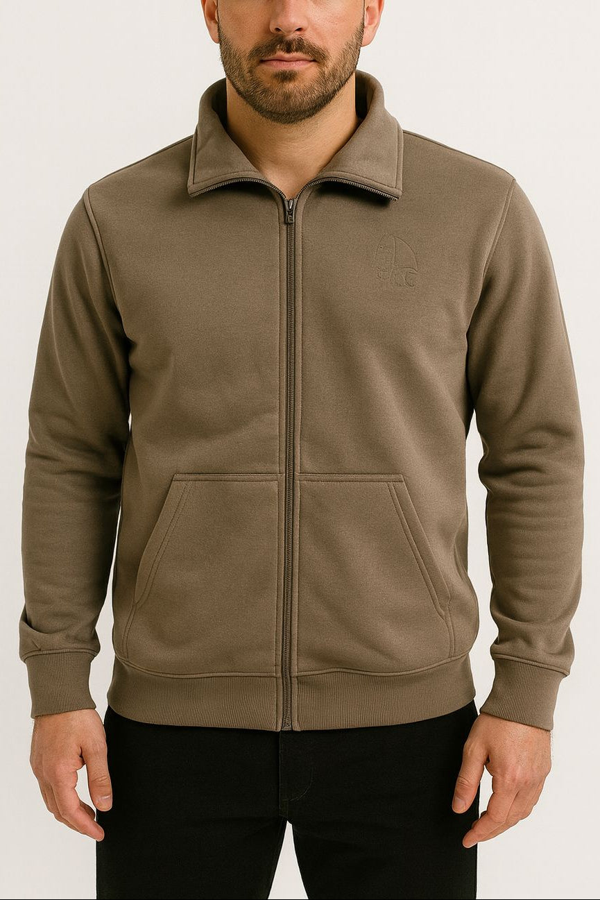 Sudadera con cremallera marrón con barco