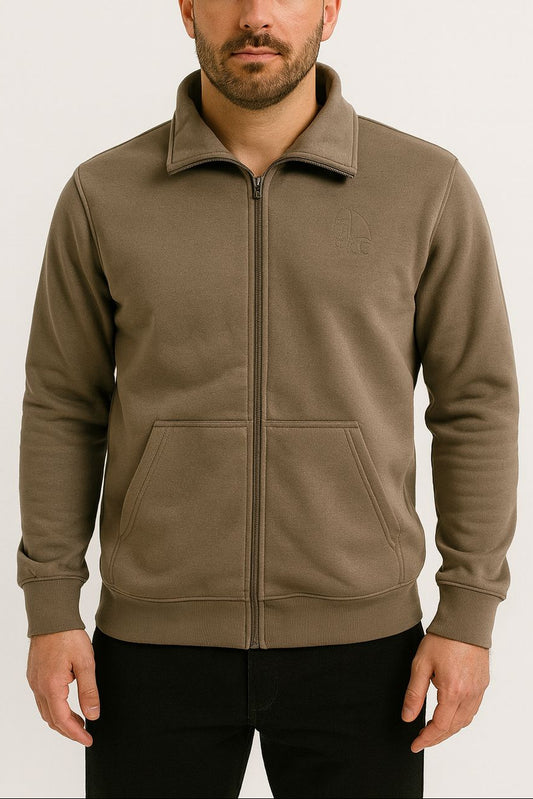 Sudadera con cremallera marrón con barco