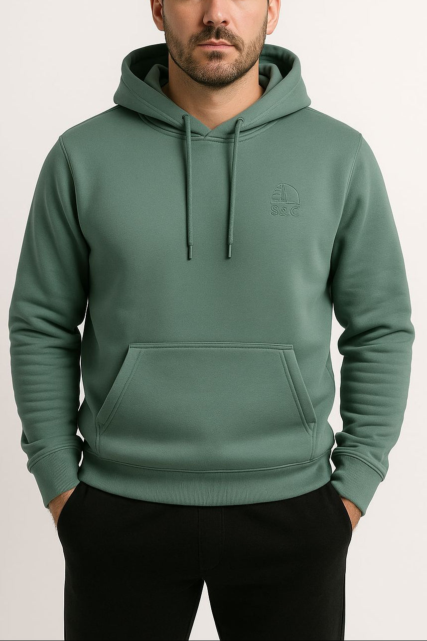 Sudadera con capucha verde con barco