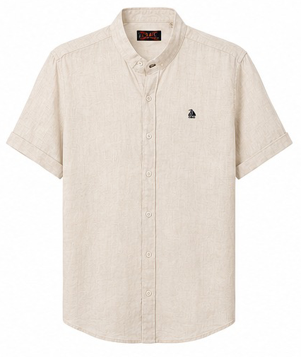 Camisa cuello mao manga corta Beige