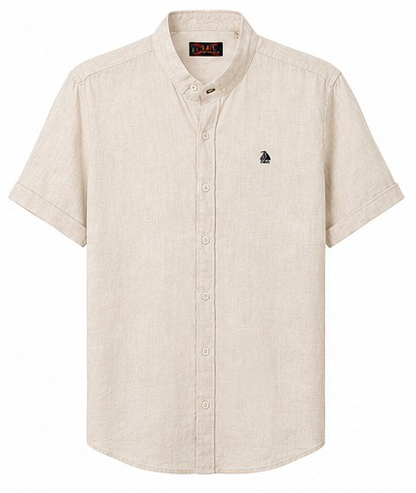 Camisa cuello mao manga corta Beige