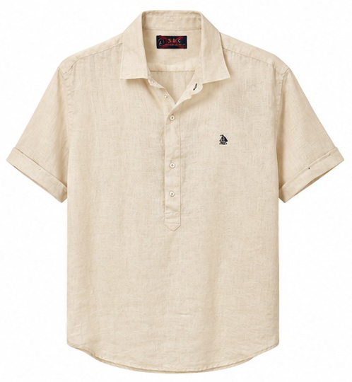 Polera cuello camisa manga corta Beige