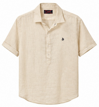 Polera cuello camisa manga corta Beige
