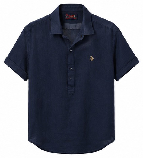 Camisa cuello mao manga corta Marino
