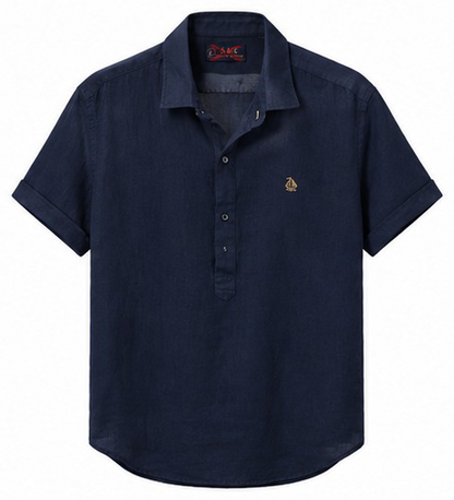 Camisa cuello mao manga corta Marino