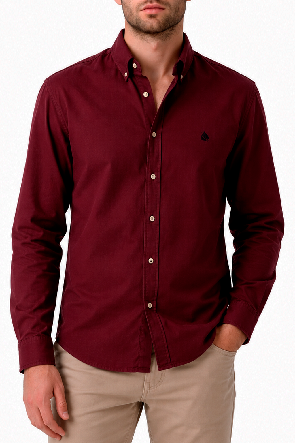Camisa hombre manga larga Sarga Siena Burdeos