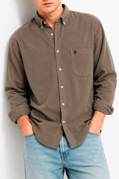 Camisa hombre manga larga Pana Marrón